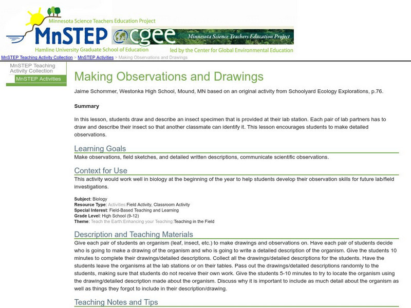 Serc: Making Observations and Drawings Lesson Plan Serc: Making Observations and Drawings Lesson Plan