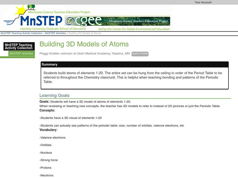Serc: Building 3 D Models of Atoms Lesson Plan Serc: Building 3 D Models of Atoms Lesson Plan