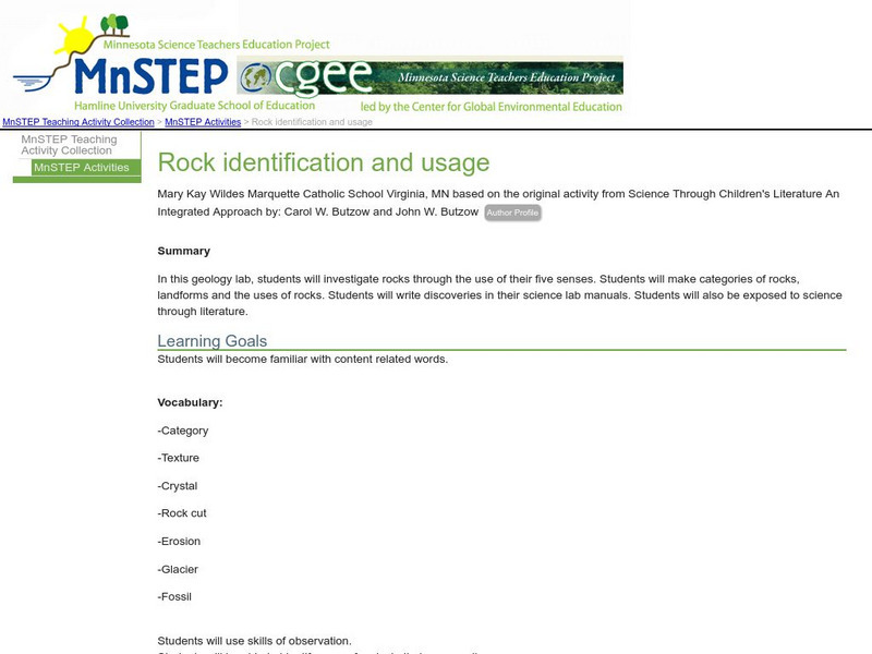 Serc: Mn Step: Rock Identification and Usage Lesson Plan Serc: Mn Step: Rock Identification and Usage Lesson Plan