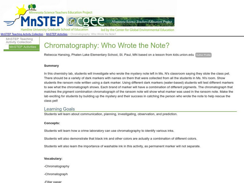 Serc: Chromatography: Who Wrote the Note? Lesson Plan