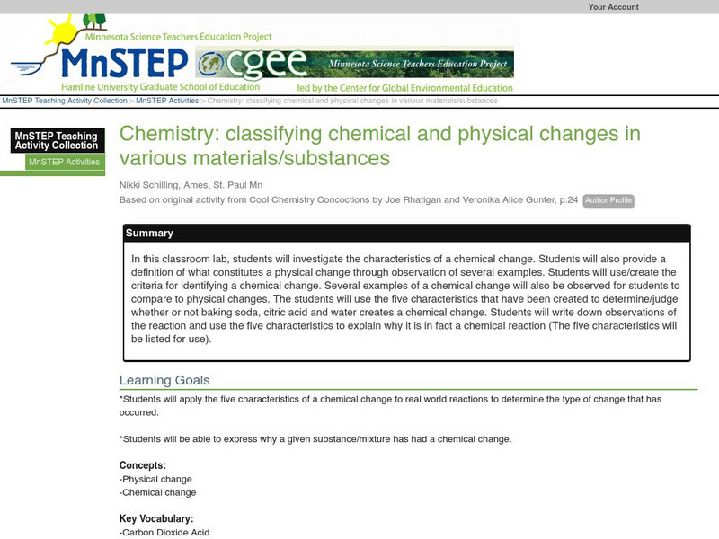 Serc: Classifying Chemical and Physical Changes in Various Materials/substances Lesson Plan Serc: Classifying Chemical and Physical Changes in Various Materials/substances Lesson Plan