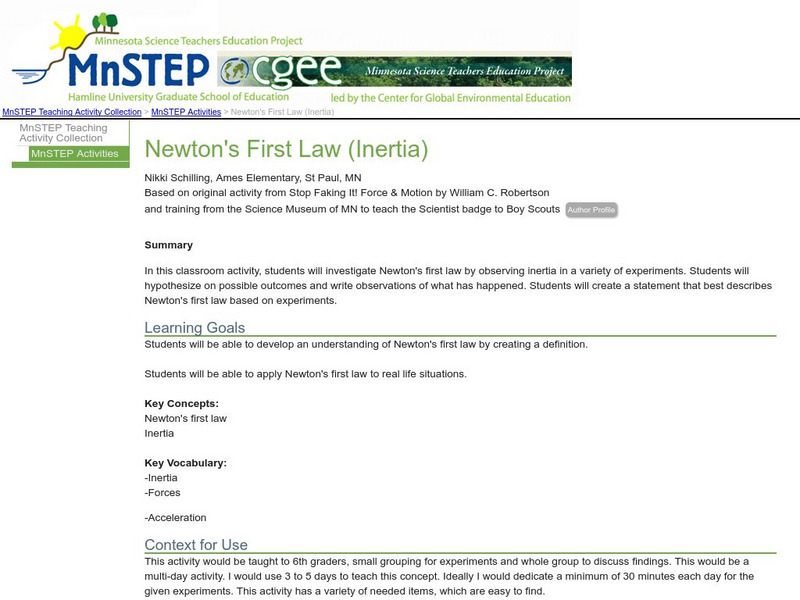 Serc: Newton's First Law (Inertia) Lesson Plan Serc: Newton's First Law (Inertia) Lesson Plan