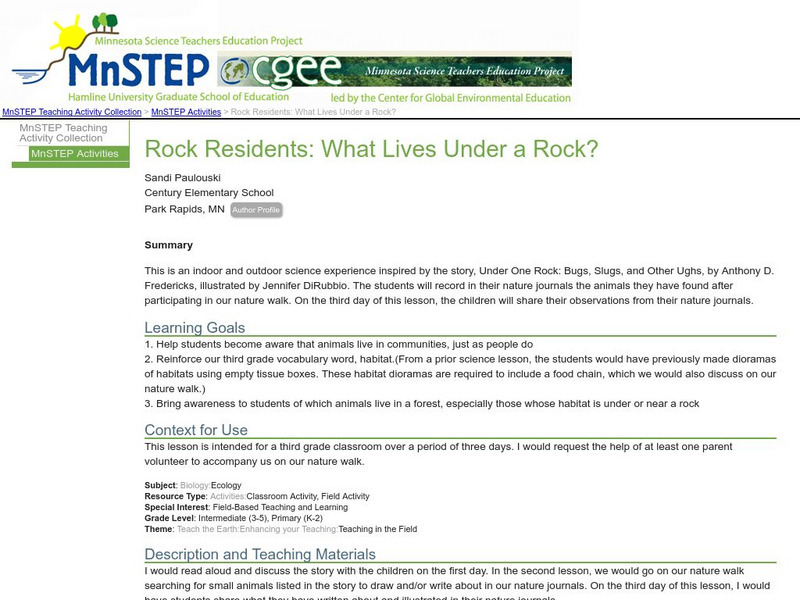 Serc: Mn Step: Rock Residents: What Lives Under a Rock? Lesson Plan Serc: Mn Step: Rock Residents: What Lives Under a Rock? Lesson Plan