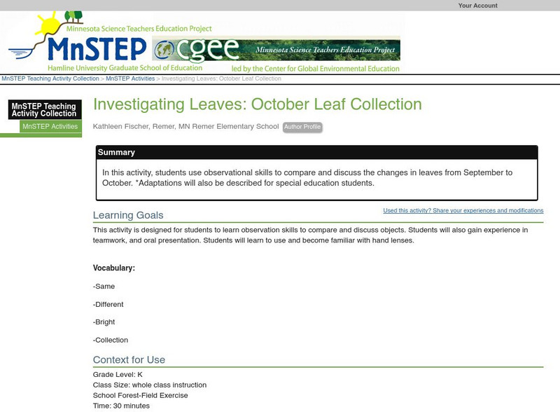 Serc: Investigating Leaves: October Leaf Collection Lesson Plan Serc: Investigating Leaves: October Leaf Collection Lesson Plan