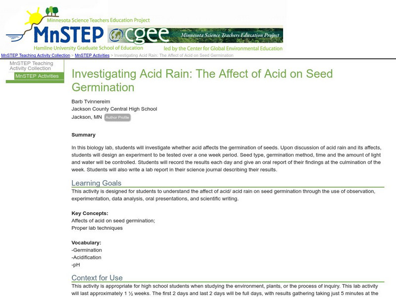 Serc: Investigating Acid Rain: The Affect of Acid on Seed Germination Lesson Plan Serc: Investigating Acid Rain: The Affect of Acid on Seed Germination Lesson Plan
