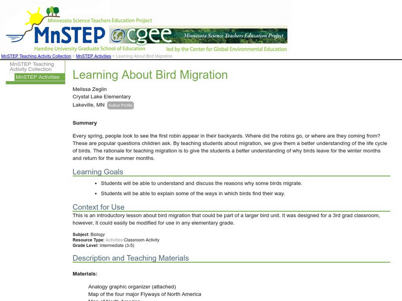 Serc: Learning About Bird Migration Lesson Plan Serc: Learning About Bird Migration Lesson Plan