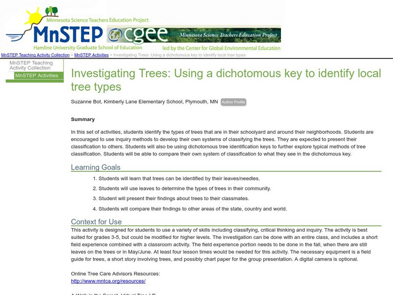 Serc: Investigating Trees: Using a Dichotomous Key to Identify Local Tree Types Lesson Plan Serc: Investigating Trees: Using a Dichotomous Key to Identify Local Tree Types Lesson Plan