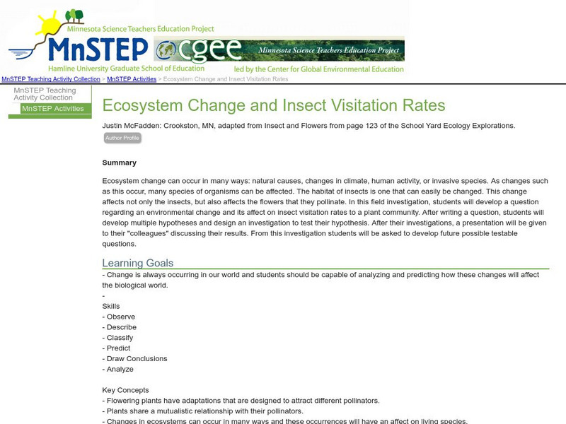 Serc: Ecosystem Change and Insect Visitation Rates Lesson Plan Serc: Ecosystem Change and Insect Visitation Rates Lesson Plan