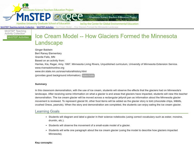 Serc: Ice Cream Model How Glaciers Formed the Minnesota Landscape Lesson Plan