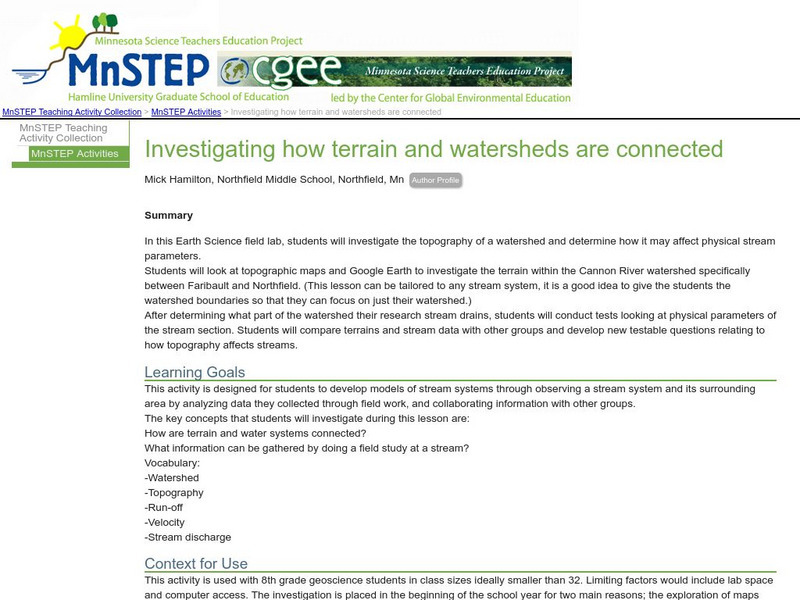 Serc: Investigating How Terrain and Watersheds Are Connected Lesson Plan Serc: Investigating How Terrain and Watersheds Are Connected Lesson Plan