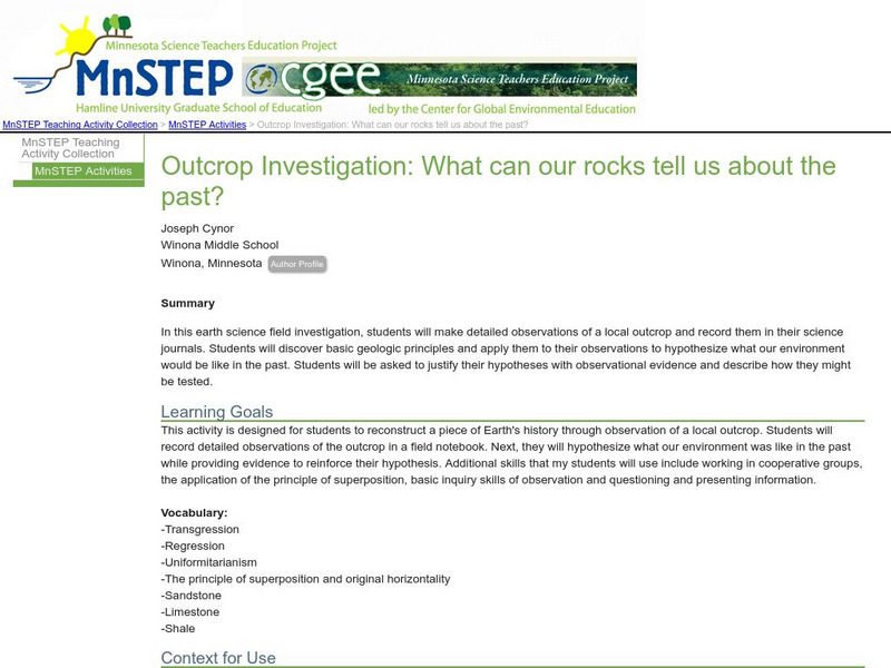 Serc: Outcrop Investigation: What Can Our Rocks Tell Us About the Past? Activity Serc: Outcrop Investigation: What Can Our Rocks Tell Us About the Past? Activity