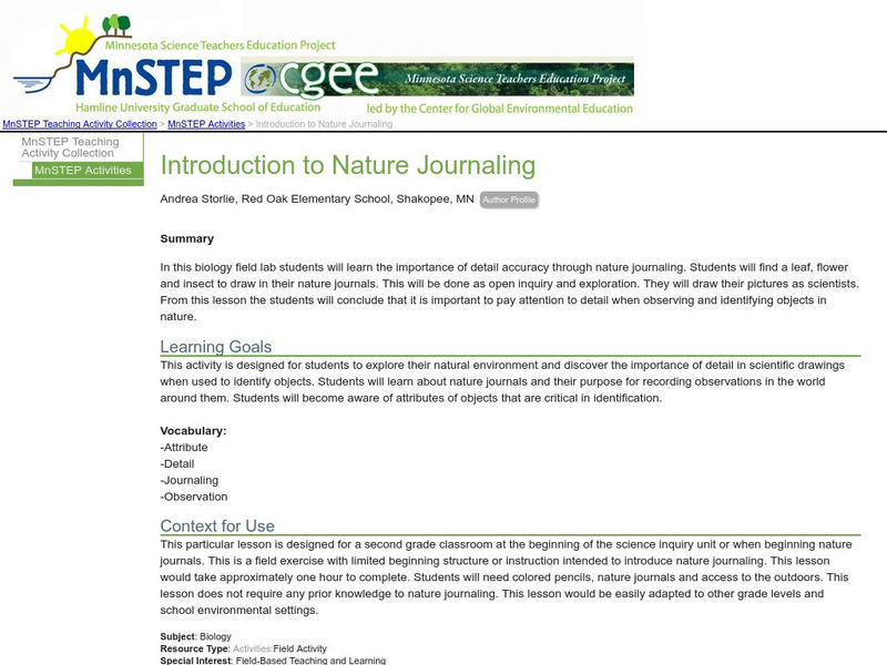 Serc: Introduction to Nature Journaling Lesson Plan Serc: Introduction to Nature Journaling Lesson Plan