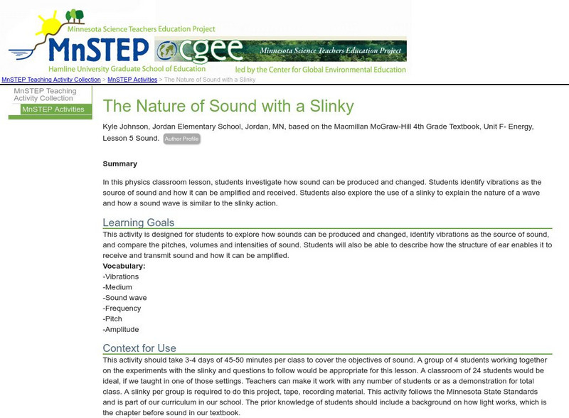 Serc: The Nature of Sound With a Slinky Lesson Plan Serc: The Nature of Sound With a Slinky Lesson Plan