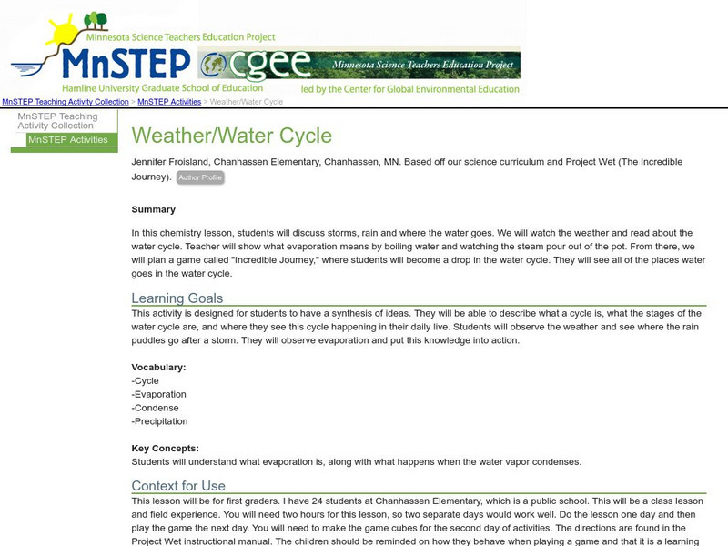 Serc: Mn Step: Weather/water Cycle Lesson Plan Serc: Mn Step: Weather/water Cycle Lesson Plan
