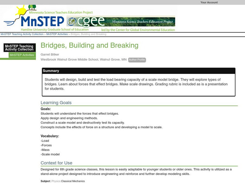 Serc: Bridges, Building and Breaking Lesson Plan Serc: Bridges, Building and Breaking Lesson Plan