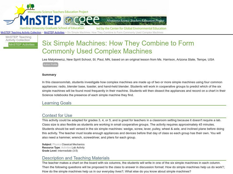 Serc: Mn Step: Six Simple Machines: How They Combine to Form Complex Machines Lesson Plan