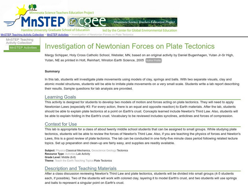 Serc: Investigation of Newtonian Forces on Plate Tectonics Activity Serc: Investigation of Newtonian Forces on Plate Tectonics Activity