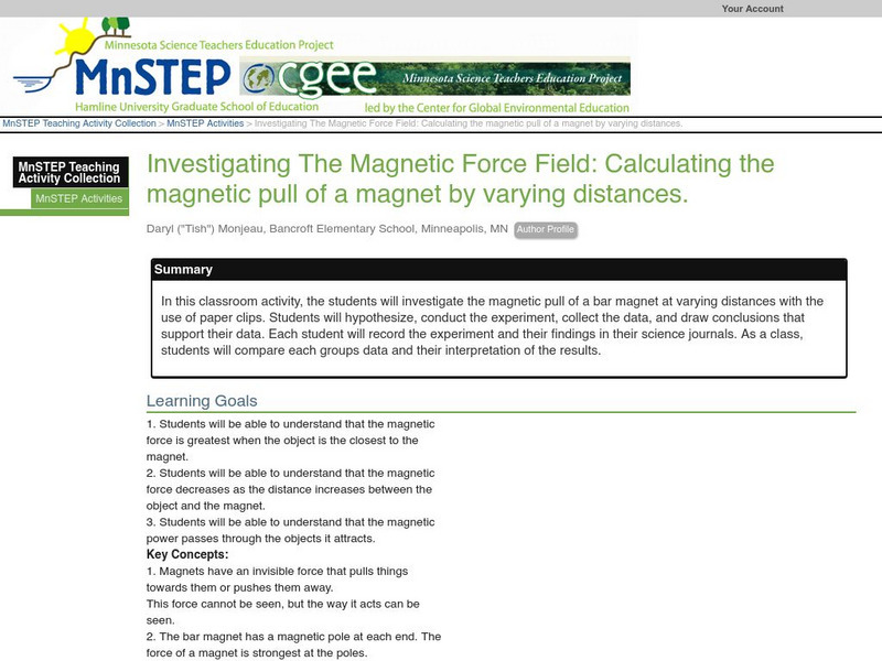 Serc: Investigating the Magnetic Force Field: Calculating Magnetic Pull Lesson Plan Serc: Investigating the Magnetic Force Field: Calculating Magnetic Pull Lesson Plan