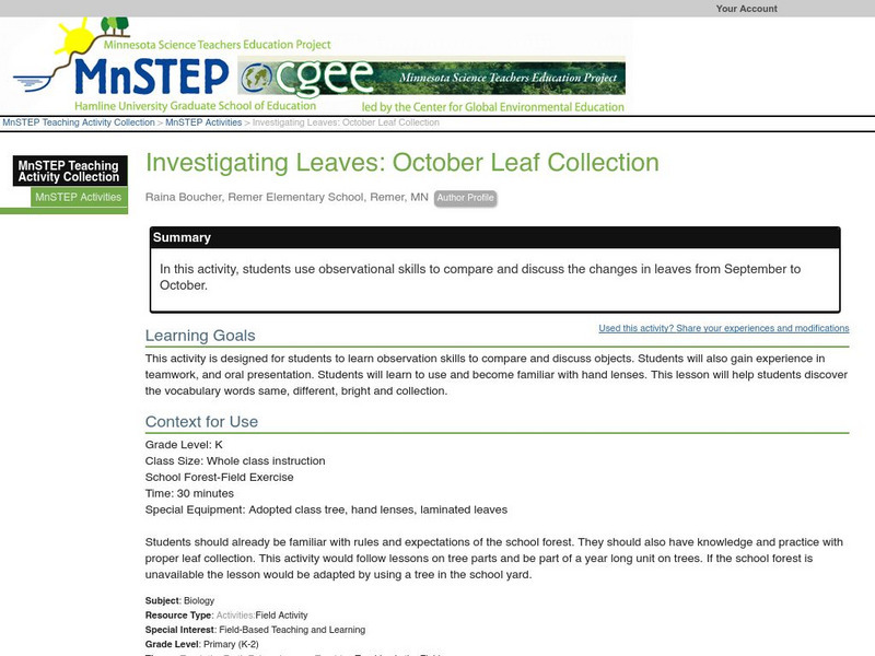 Serc: Investigating Leaves: October Leaf Collection Lesson Plan Serc: Investigating Leaves: October Leaf Collection Lesson Plan