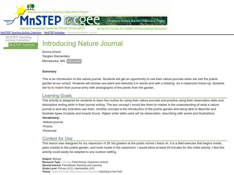 Serc: Introducing Nature Journal Lesson Plan Serc: Introducing Nature Journal Lesson Plan