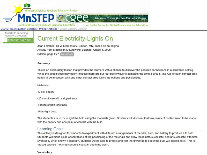 Serc: Current Electricity Lights On Lesson Plan Serc: Current Electricity Lights On Lesson Plan
