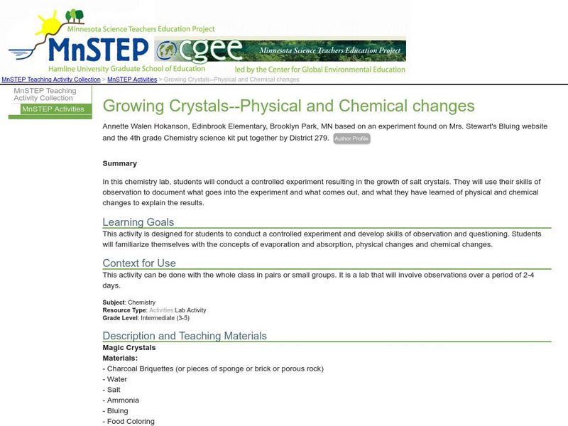 Serc: Growing Crystals Physical and Chemical Changes Lesson Plan Serc: Growing Crystals Physical and Chemical Changes Lesson Plan
