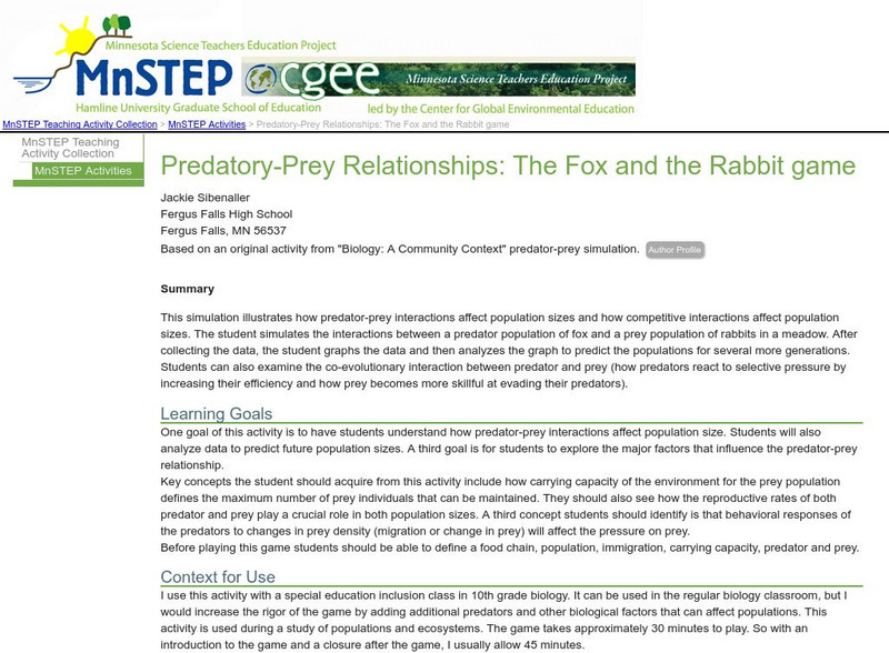 Serc: Predatory Prey Relationships: The Fox and the Rabbit Game Lesson Plan Serc: Predatory Prey Relationships: The Fox and the Rabbit Game Lesson Plan