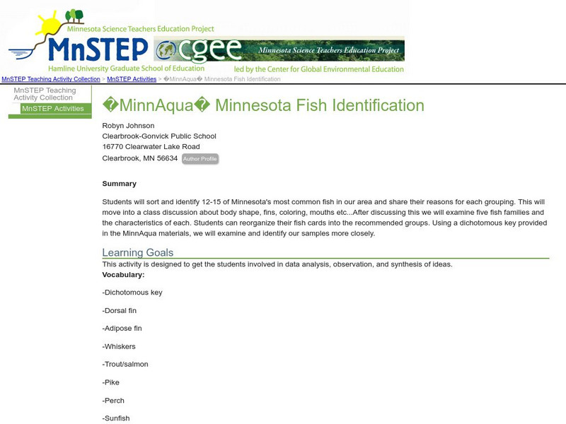 Serc: Mn Step: Minn Aqua Minnesota Fish Identification Lesson Plan Serc: Mn Step: Minn Aqua Minnesota Fish Identification Lesson Plan