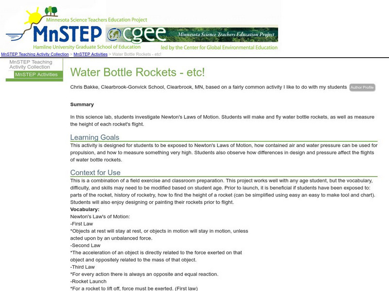 Serc: Water Bottle Rockets, Etc! Lesson Plan Serc: Water Bottle Rockets, Etc! Lesson Plan