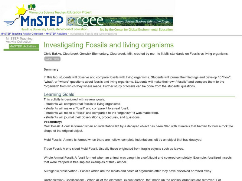 Serc: Investigating Fossils and Living Organisms Lesson Plan Serc: Investigating Fossils and Living Organisms Lesson Plan