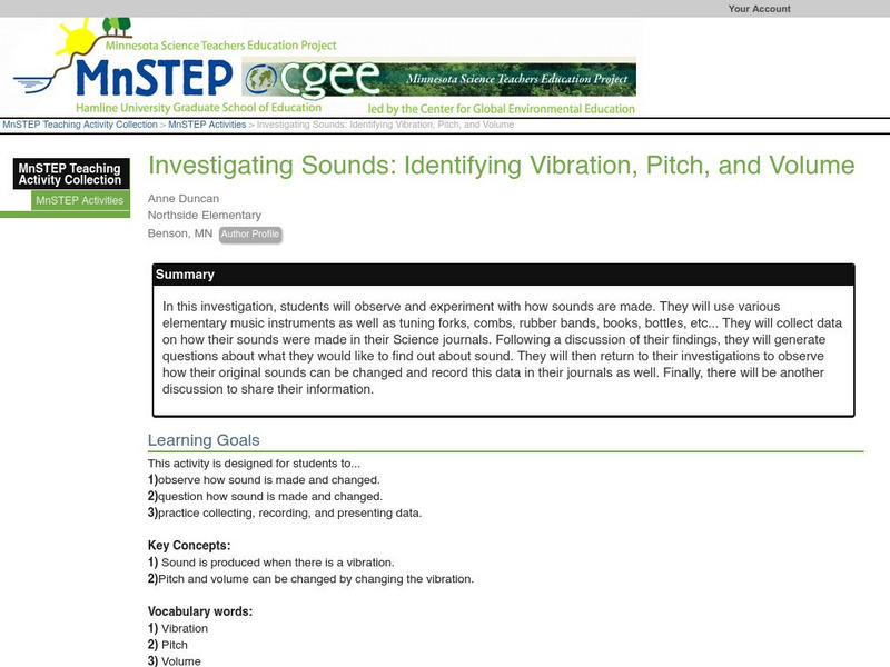 Serc: Investigating Sounds: Identifying Vibration, Pitch, and Volume Lesson Plan Serc: Investigating Sounds: Identifying Vibration, Pitch, and Volume Lesson Plan