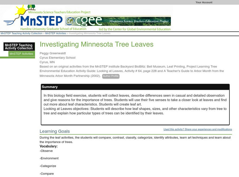 Serc: Investigating Minnesota Tree Leaves Lesson Plan Serc: Investigating Minnesota Tree Leaves Lesson Plan