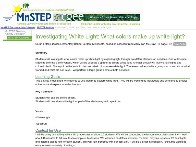 Serc: Investigating White Light: What Colors Make Up White Light? Activity Serc: Investigating White Light: What Colors Make Up White Light? Activity
