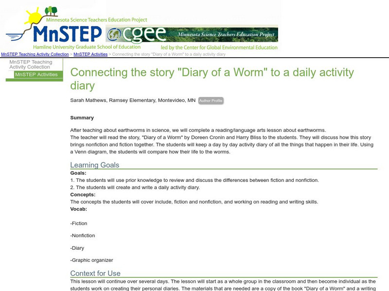 Serc: Connecting the Story "Diary of a Worm" to a Daily Activity Diary Lesson Plan Serc: Connecting the Story "Diary of a Worm" to a Daily Activity Diary Lesson Plan