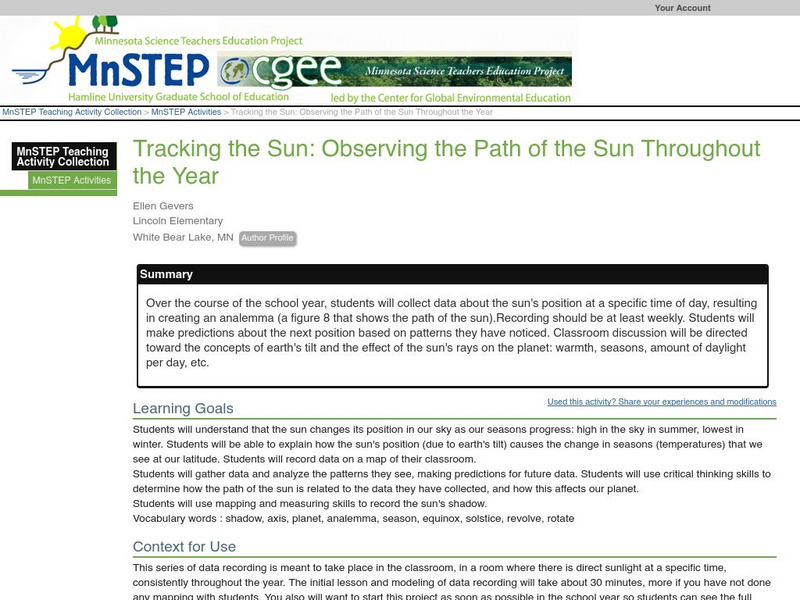Serc: Tracking the Sun: Observing the Path of the Sun Throughout the Year Lesson Plan Serc: Tracking the Sun: Observing the Path of the Sun Throughout the Year Lesson Plan
