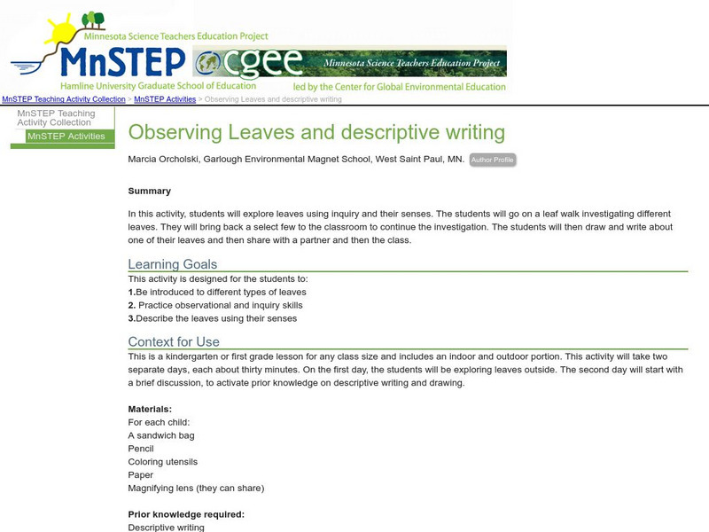 Serc: Observing Leaves and Descriptive Writing Lesson Plan Serc: Observing Leaves and Descriptive Writing Lesson Plan