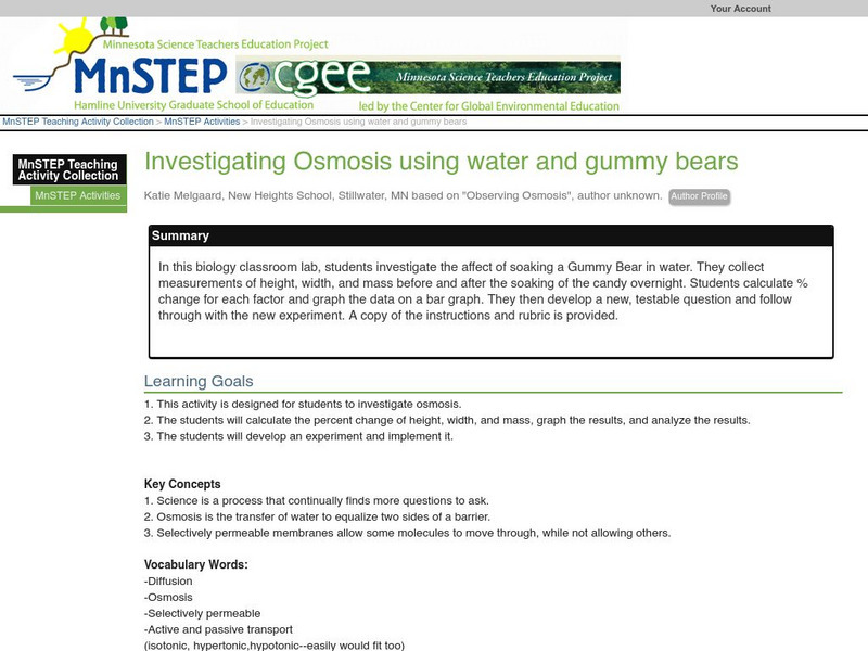 Serc: Investigating Osmosis Using Water and Gummy Bears Lesson Plan Serc: Investigating Osmosis Using Water and Gummy Bears Lesson Plan