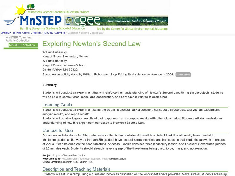 Serc: Exploring Newton's Second Law Lesson Plan Serc: Exploring Newton's Second Law Lesson Plan