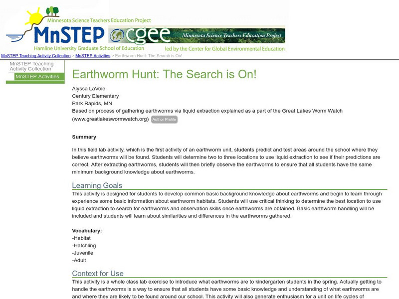 Serc: Earthworm Hunt: The Search Is On! Lesson Plan
