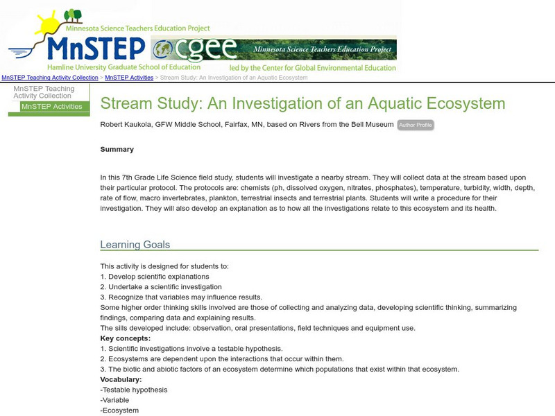 Serc: Mn Step: Stream Study: An Investigation of an Aquatic Ecosystem Lesson Plan Serc: Mn Step: Stream Study: An Investigation of an Aquatic Ecosystem Lesson Plan