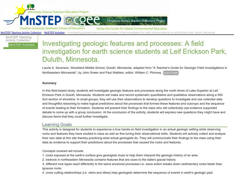 Serc: Investigating Geologic Features and Processes: A Field Investigation Lesson Plan Serc: Investigating Geologic Features and Processes: A Field Investigation Lesson Plan