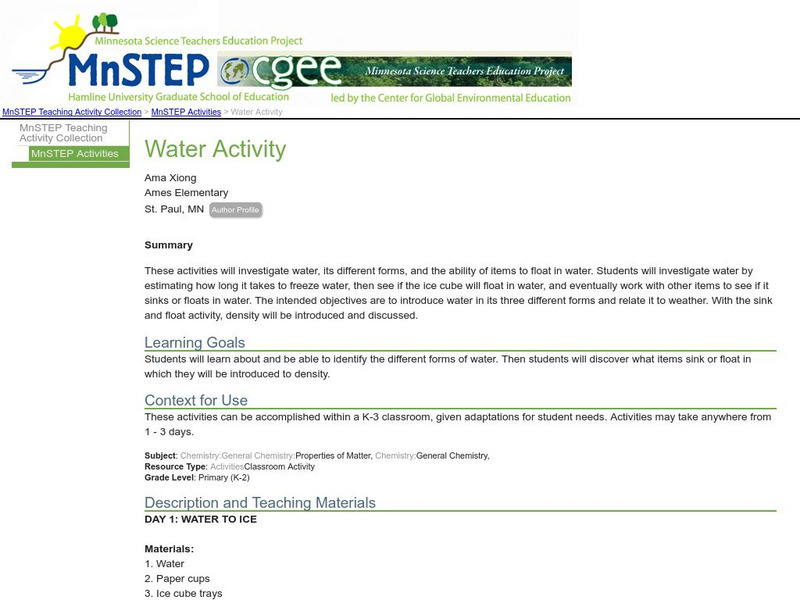 Serc: Water Activity Lesson Plan Serc: Water Activity Lesson Plan