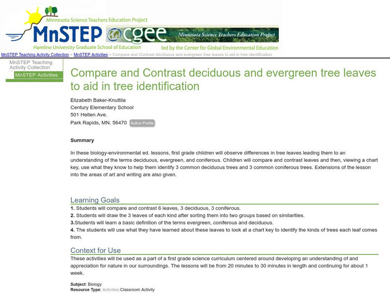 Serc: Tree Identification: Compare and Contrast Deciduous and Evergreen Leaves Lesson Plan Serc: Tree Identification: Compare and Contrast Deciduous and Evergreen Leaves Lesson Plan