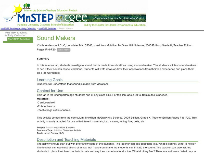 Serc: Mn Step: Sound Makers Lesson Plan Serc: Mn Step: Sound Makers Lesson Plan