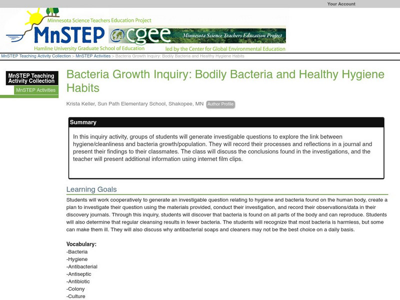 Serc: Bacteria Growth Inquiry: Bodily Bacteria and Healthy Hygiene Habits Lesson Plan Serc: Bacteria Growth Inquiry: Bodily Bacteria and Healthy Hygiene Habits Lesson Plan