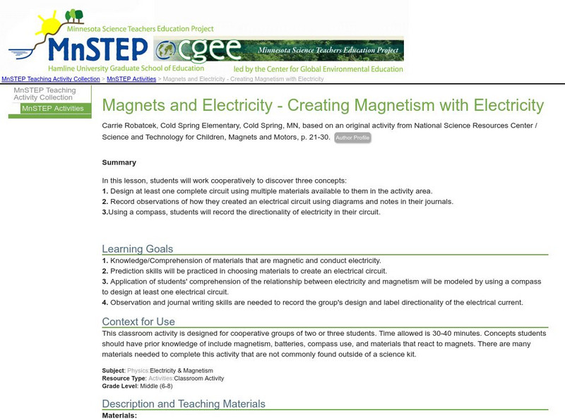 Serc: Magnets and Electricity: Creating Magnetism With Electricity Lesson Plan Serc: Magnets and Electricity: Creating Magnetism With Electricity Lesson Plan