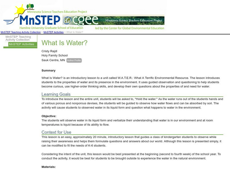 Serc: Mn Step: What Is Water? Lesson Plan