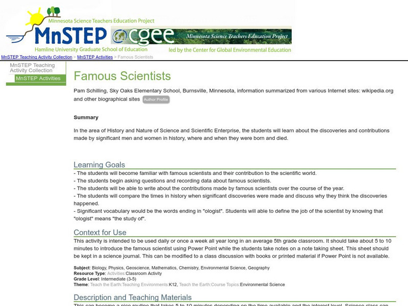 Serc: Famous Scientists Lesson Plan Serc: Famous Scientists Lesson Plan