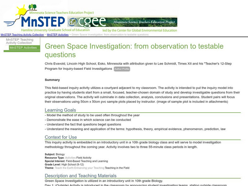 Serc: Green Space Investigation: From Observation to Testable Questions Lesson Plan Serc: Green Space Investigation: From Observation to Testable Questions Lesson Plan