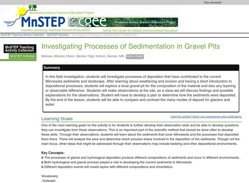 Serc: Investigating Processes of Sedimentation in Gravel Pits Lesson Plan Serc: Investigating Processes of Sedimentation in Gravel Pits Lesson Plan